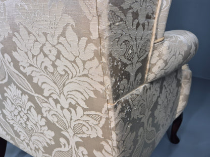 Georgian Style Wingback Armchairs Pair Gold Floral Fabric EB10934 VCLO15