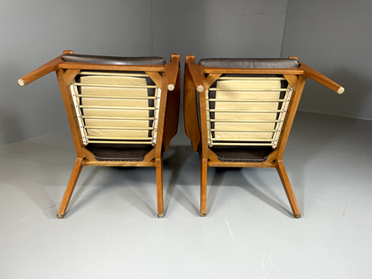 2 Parker Knoll Lounge Chairs Beech Vinyl MCM Retro PK988/1023 EB6264 MNOR6