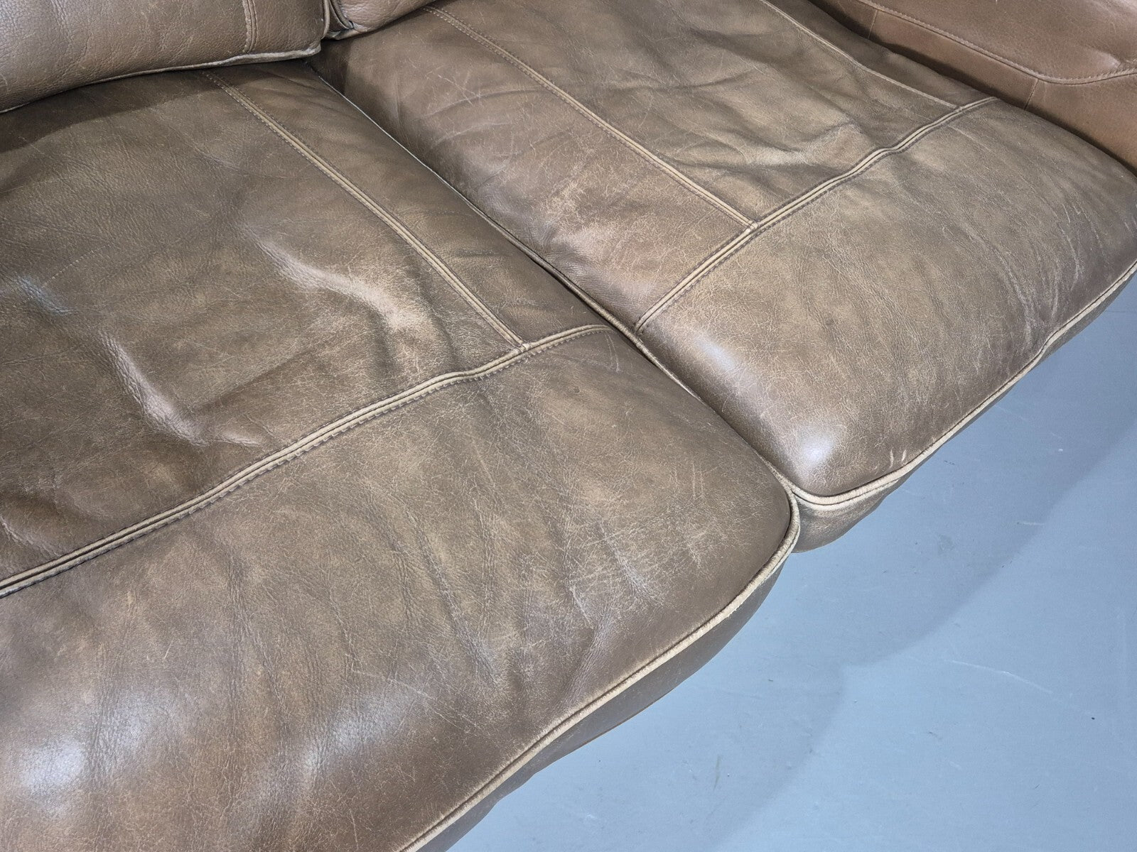 Vintage 2 Seat Sofa Taupe Leather Italian Modern Style EB8163 M2SS - UKDK FURNITURE