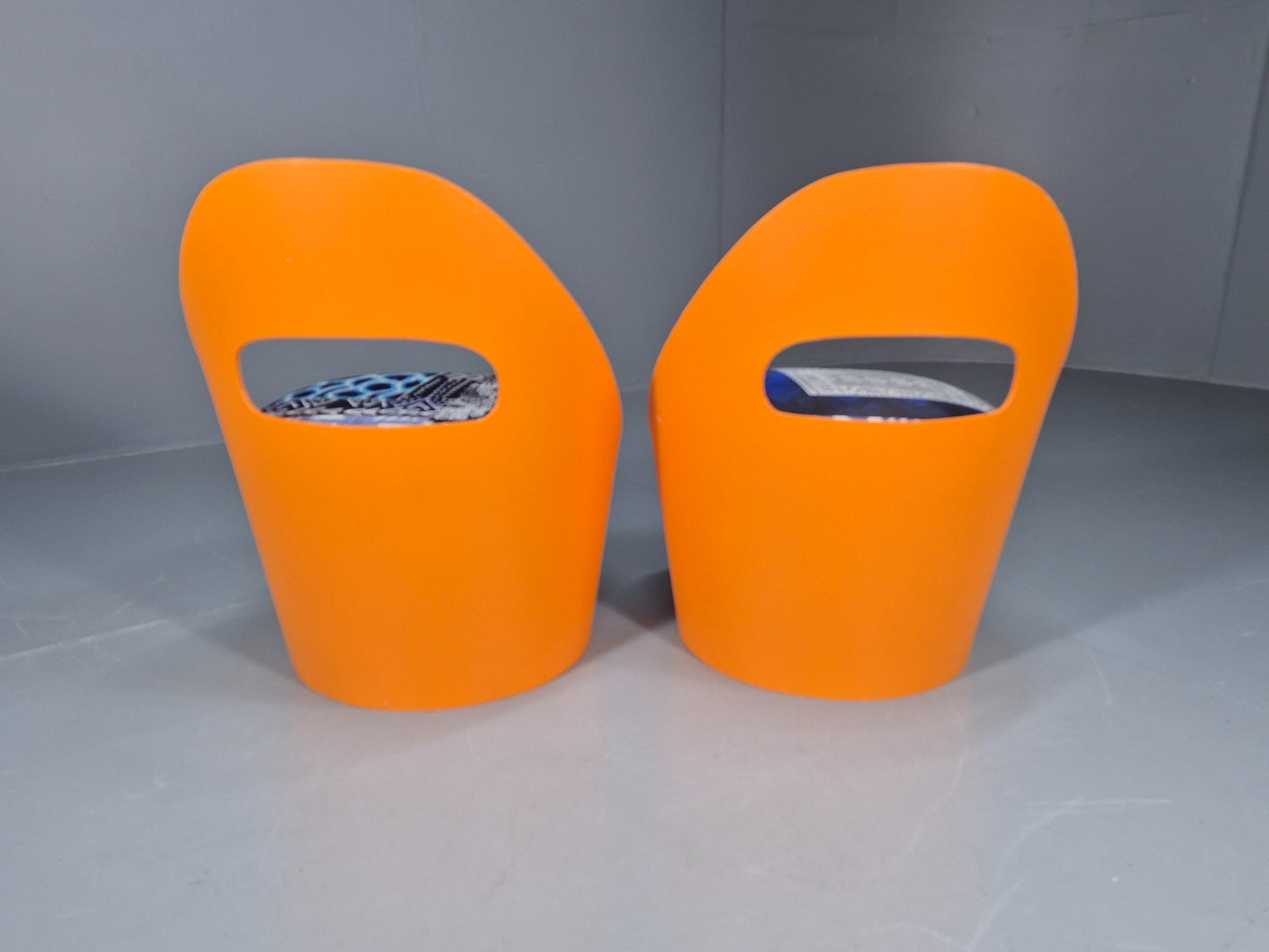 2 Vintage Retro Curved Plywood Chairs Orange 1970s Holdaway Style EB10929 MNOR11