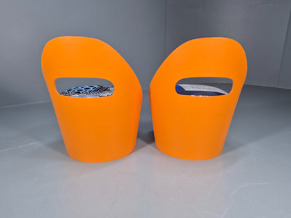 2 Vintage Retro Curved Plywood Chairs Orange 1970s Holdaway Style EB10929 MNOR11