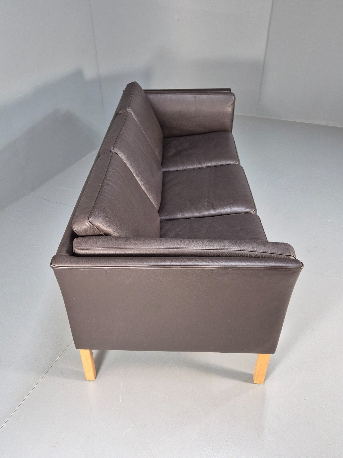 Vintage Danish 3 Seat Black leather Sofa 1980s Retro MCM EB9072 M3SS - UKDK FURNITURE