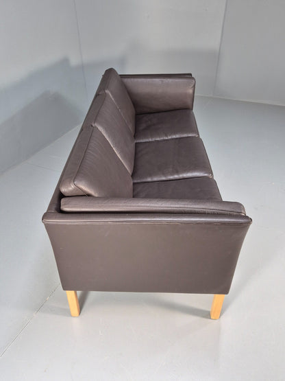 Vintage Danish 3 Seat Black leather Sofa 1980s Retro MCM EB9072 M3SS - UKDK FURNITURE