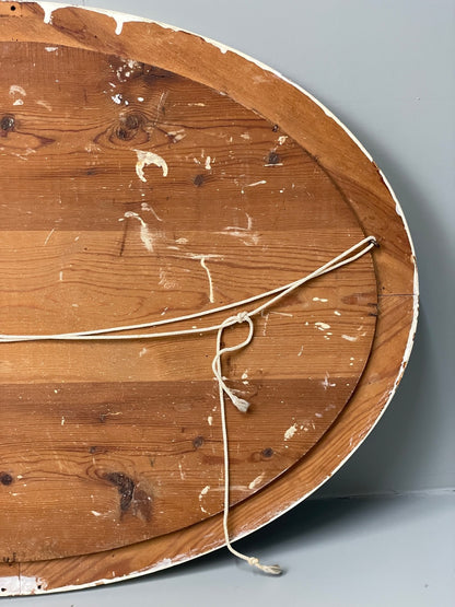 Antique Oval Wall Mirror White & Gold Painted Bevelled Patina EB11051 MWOO11