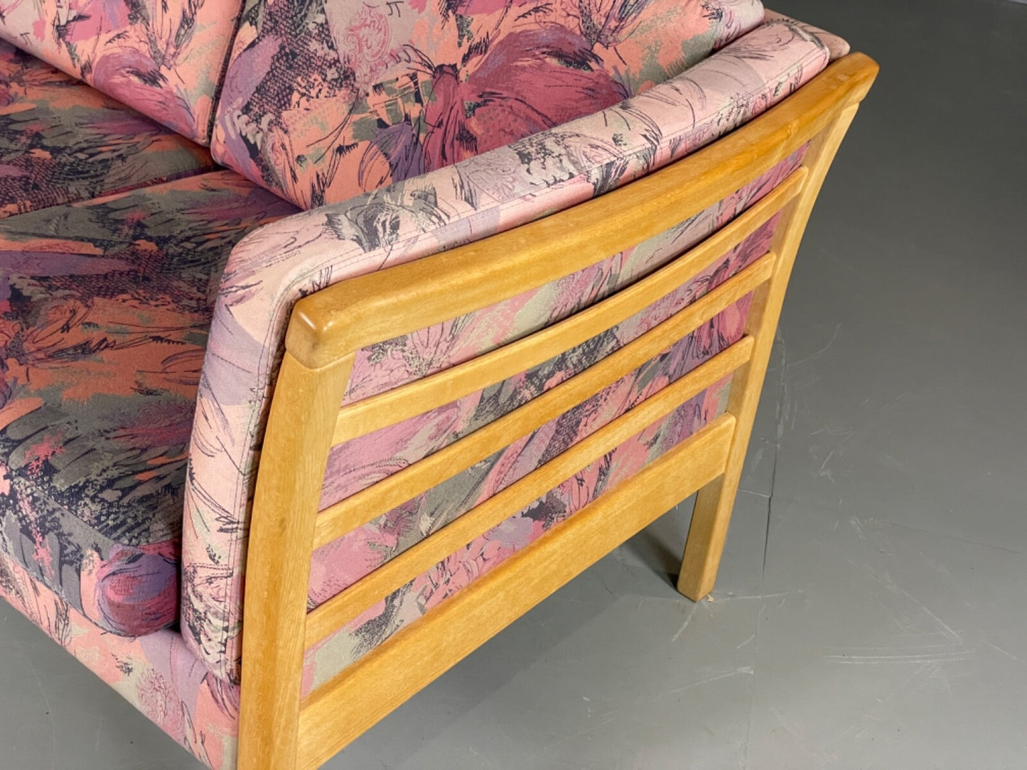 Vintage Stouby Sofa Floral Fabric Beech End 1980s Retro 3 Seat MCM EB6129 M3SS8