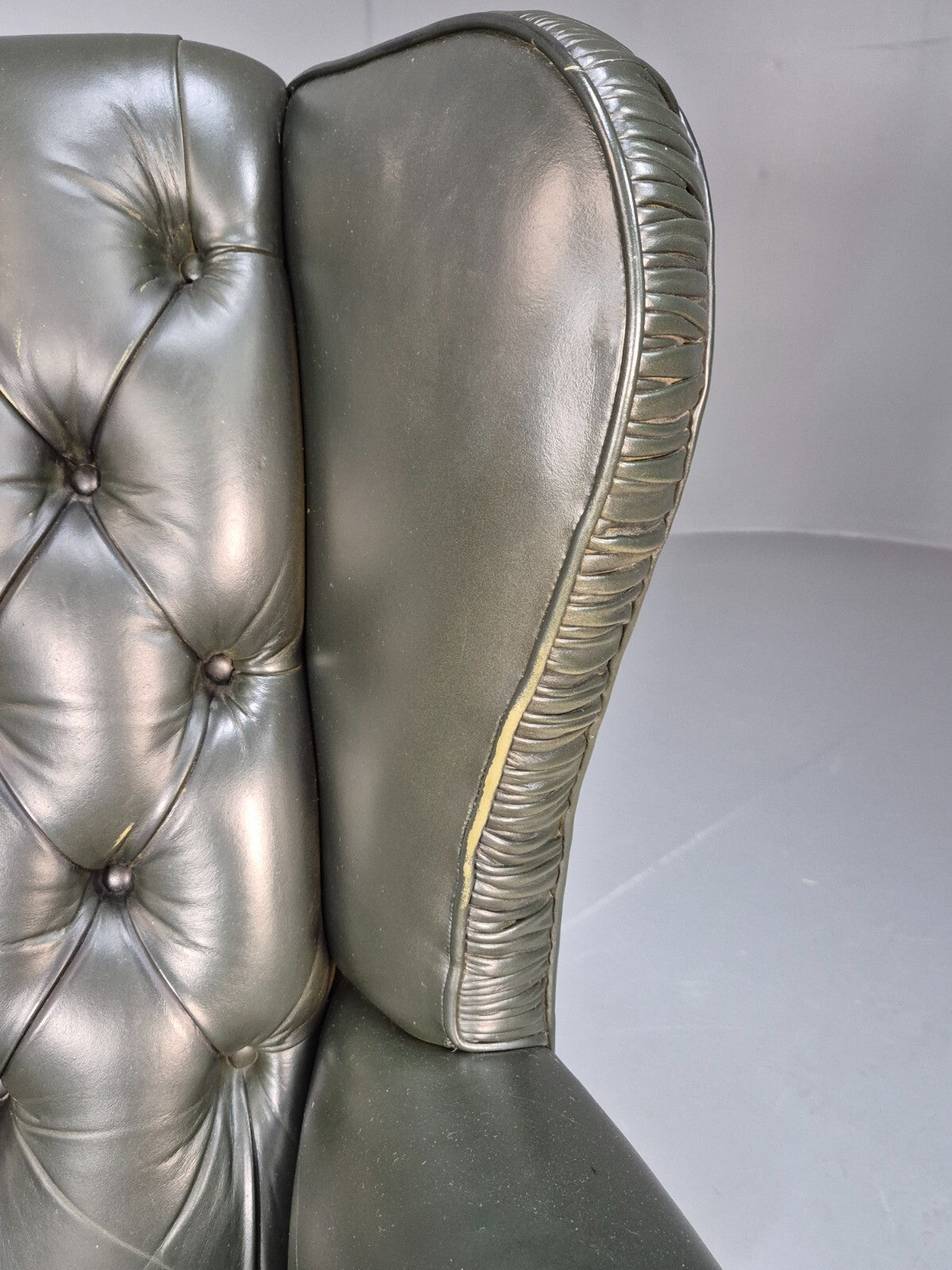 Vintage Chesterfield Armchair Green Leather Pleated Button Back EB9485 VLEA - UKDK FURNITURE