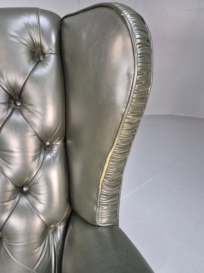 Vintage Chesterfield Armchair Green Leather Pleated Button Back EB9485 VLEA - UKDK FURNITURE