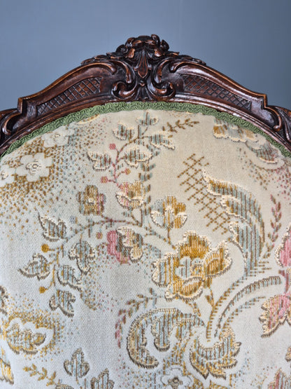 Antique Mahogany Nursing Chair Floral Upholstery 1880s Victorian EB11175 VCLO6