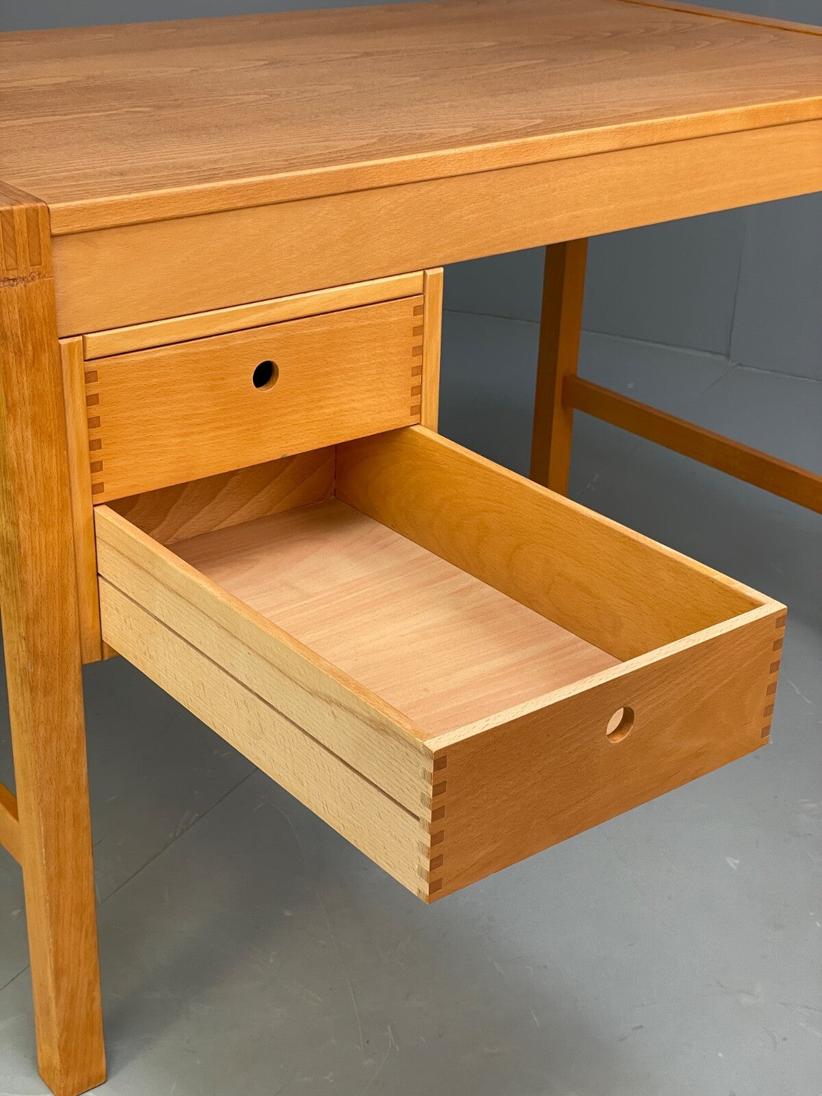 Vintage Danish Beech Desk Compact Exposed Joints Sliding Drawers EB9440 MWOO - UKDK FURNITURE