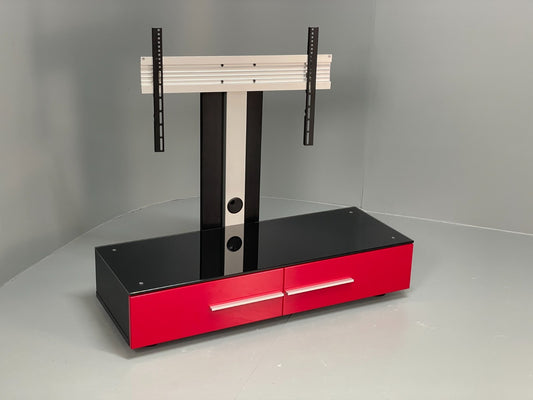Media Unit TV Stand Modern Red & Black Adjustable TV Mount Drawers EB10951 MWOO0