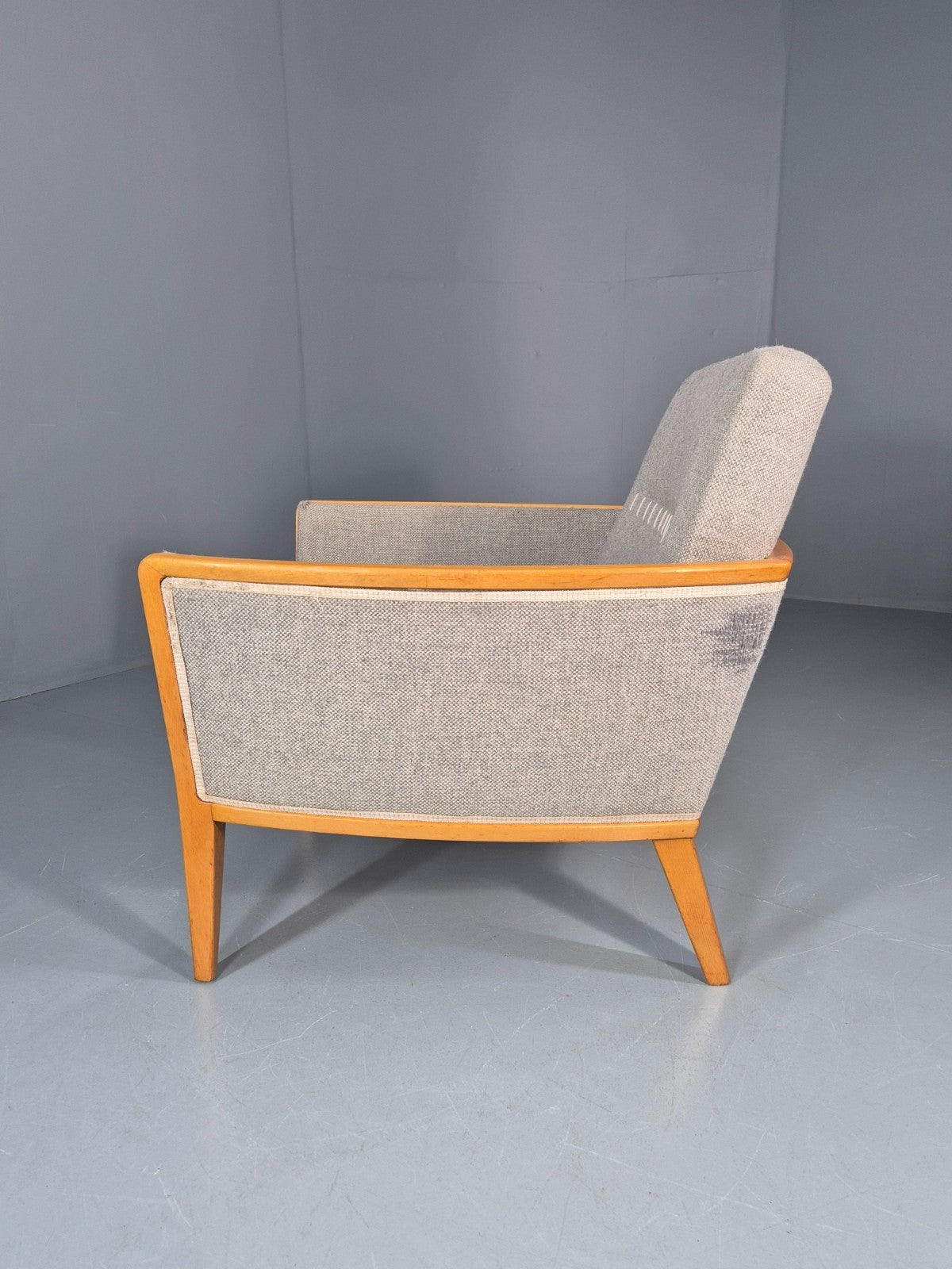 Vintage MIdcentury Lounge Chair 1950s Sweden Retro Grey Wool Beech EB11095 MNOR14