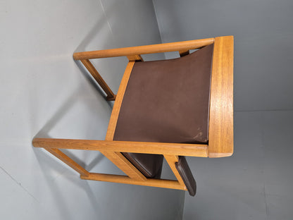 EB7165 Vintage Swedish Elbow Chair Brown Leather Oak 1960s Retro MCM MNOR - UKDK FURNITURE