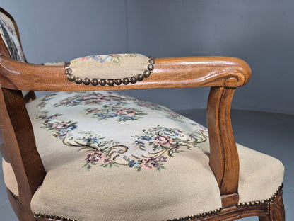 Vintage Danish 2 Seat Open Arm Sofa French Regency Style Embroidery EB8074 V2SS - UKDK FURNITURE