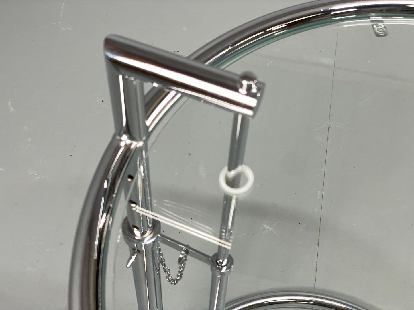 Vintage Chrome Side Table Eileen Grey Style Adjustable Glass Top EB11042 MWOO3