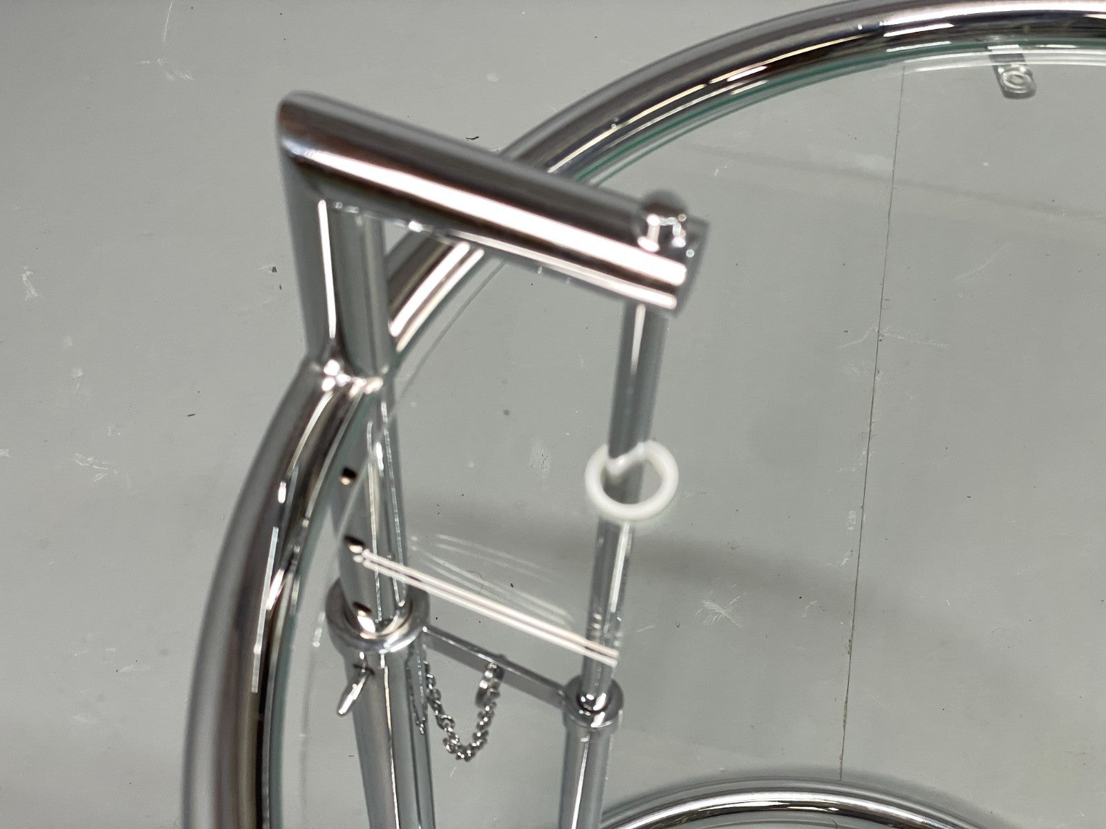 Vintage Chrome Side Table Eileen Grey Style Adjustable Glass Top EB11042 MWOO3