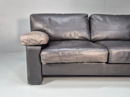 1980s Two Seater Sofa Faded Black Leather Boxy Style Retro Danish EB10714 M2SS2