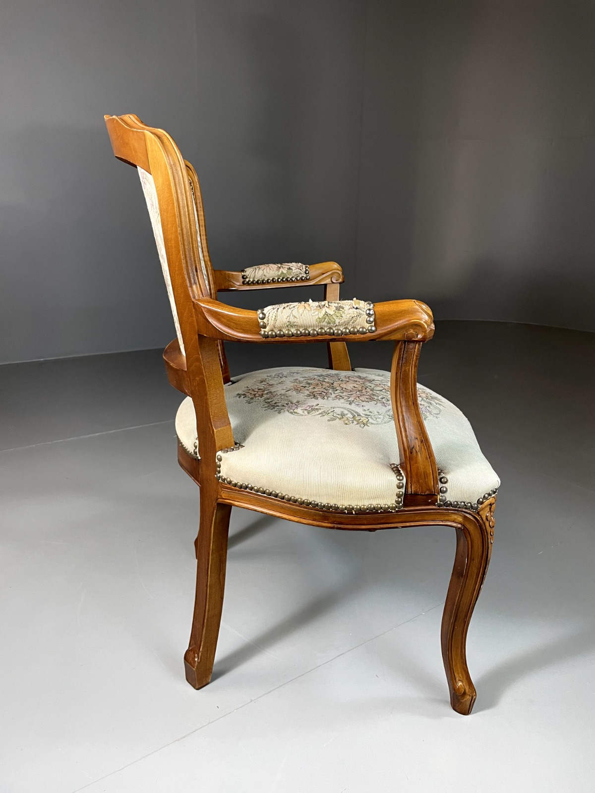 Vintage Danish Louis Style Fauteuil Chair, Embroidered Upholstery, EB5580 VCLO - UKDK FURNITURE