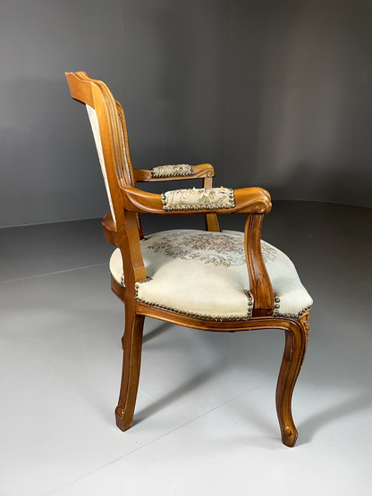 Vintage Danish Louis Style Fauteuil Chair, Embroidered Upholstery, EB5580 VCLO - UKDK FURNITURE