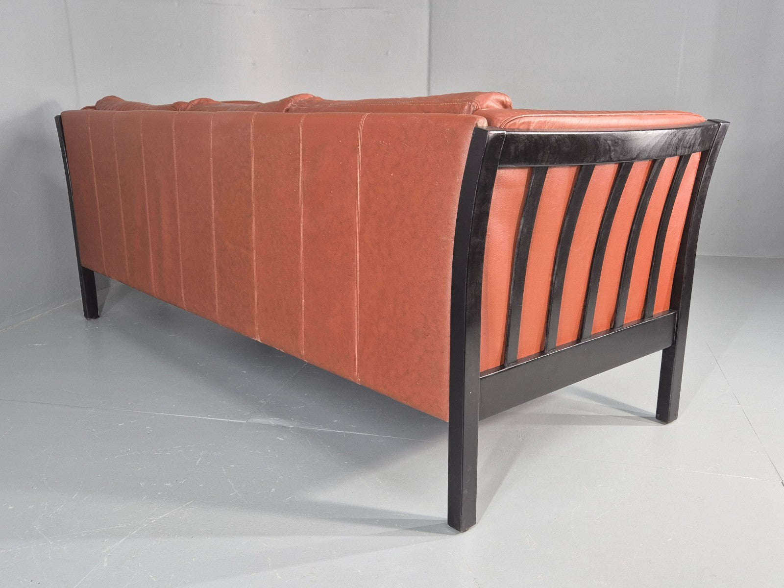 Vintage 3 Seat Sofa Reddy Brown Leather Stouby Denmark 1980s Retro EB10538 M3SS15