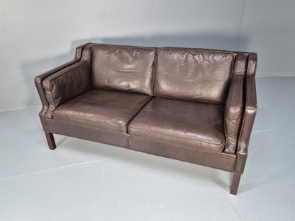 Midcentury Two Seater Sofa Brown Leather Vintage Danish 1970s Retro EB10101 M2SS5