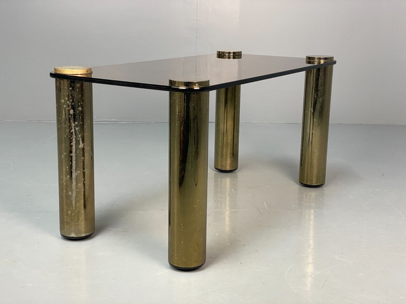 Vintage Rectangular Coffee Table Brass & Smoked Glass Zanuso Style EB8687 MWOO - UKDK FURNITURE