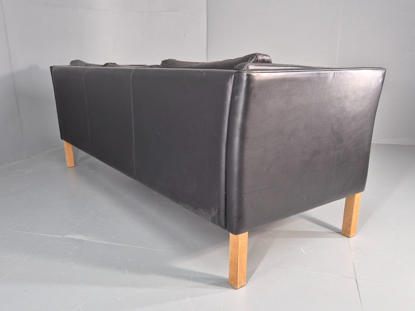 Vintage 3 Seat Sofa Danish Black Leather Mid Century Retro 1980s  EB10471 M3SS17