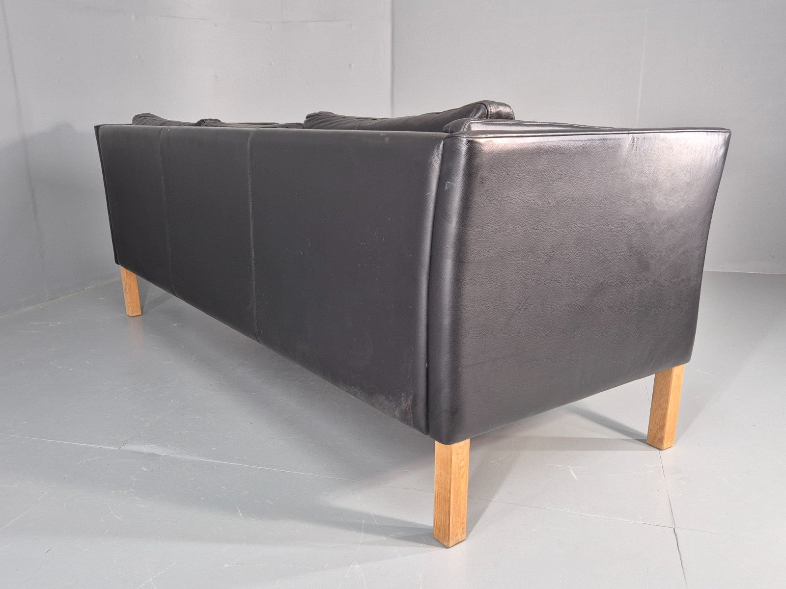 Vintage 3 Seat Sofa Danish Black Leather Mid Century Retro 1980s  EB10471 M3SS17