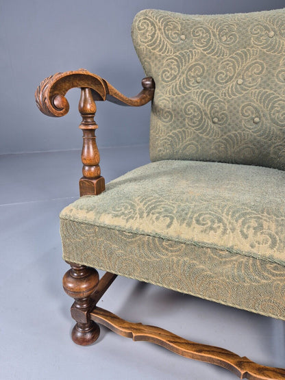 Vintage Danish Lounge Chair Green Moquette Carved Oak Frame 1940s EB8981 VCLO - UKDK FURNITURE