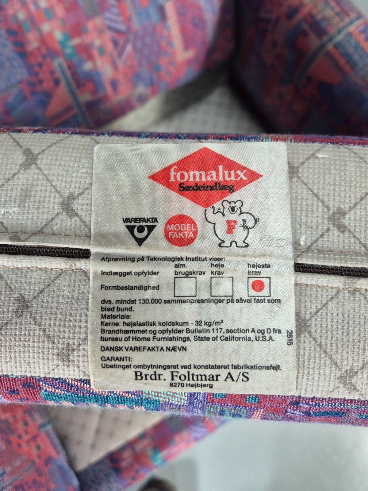 Vintage Danish Wingback Chair 1980s Retro Geometric Cotton Weave EB11291 MNOR4