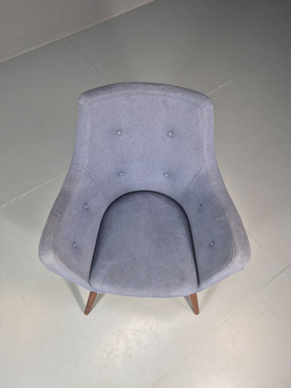 Retro Danish Tub Chair Blue Canvas Teak Turned Legs MCM Vintage  EB10747 MNOR2