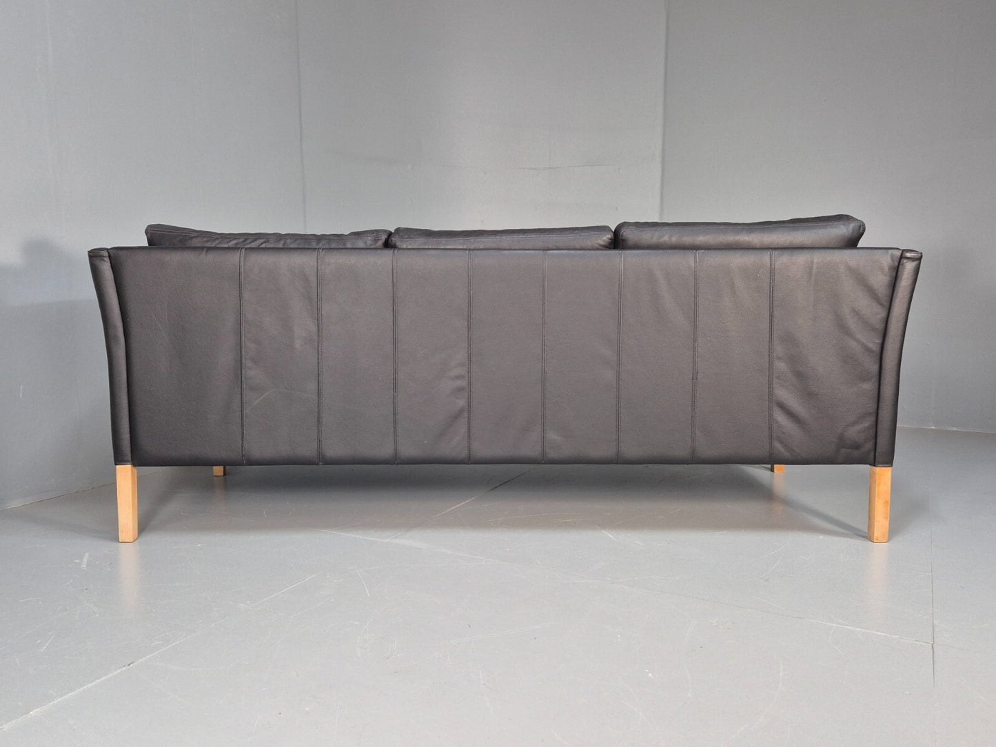 Vintage Danish 3 Seat Black Leather Sofa Modern Design MCM Retro EB9063 M3SS - UKDK FURNITURE