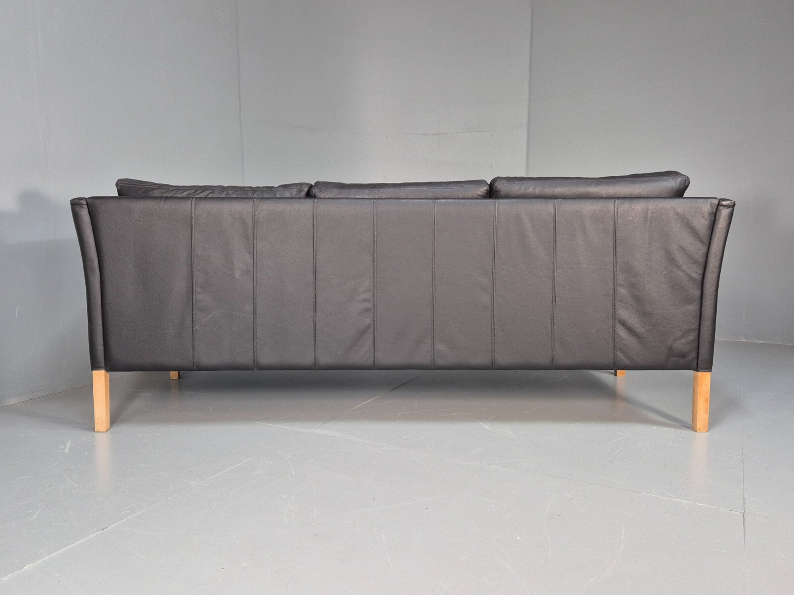 Vintage Danish 3 Seat Black Leather Sofa Modern Design MCM Retro EB9063 M3SS - UKDK FURNITURE