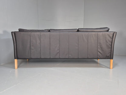 Vintage Danish 3 Seat Black Leather Sofa Modern Design MCM Retro EB9063 M3SS - UKDK FURNITURE