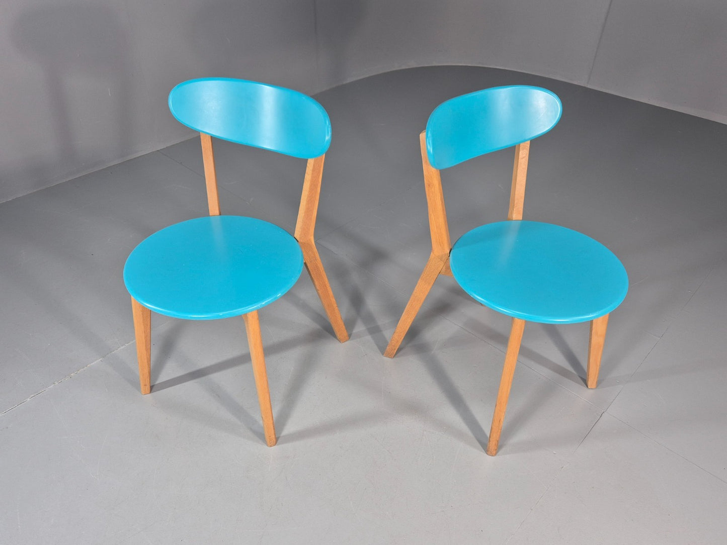 2 Oak Dining Chairs Light Blue Modern Solid Mid Century Style M&S EB11013 MDIN2