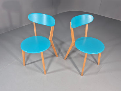 2 Oak Dining Chairs Light Blue Modern Solid Mid Century Style M&S EB11013 MDIN2
