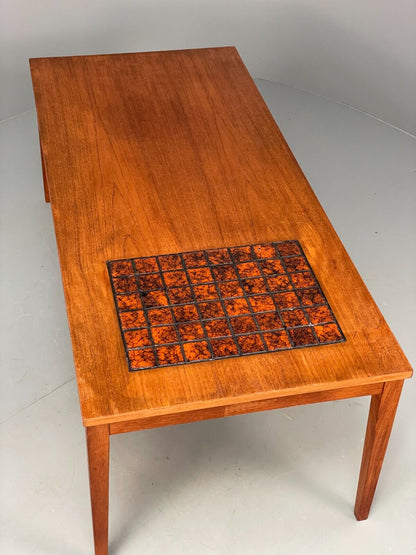 Vintage Danish Teak and Tile Top Coffee Table 1970s Retro Orange EB6890 MWOO - UKDK FURNITURE