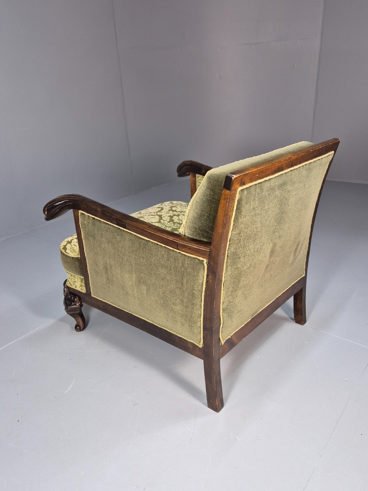 Vintage Danish Lounge Chair Antique Baroque Style Green Moquette EB9647 VCLO - UKDK FURNITURE