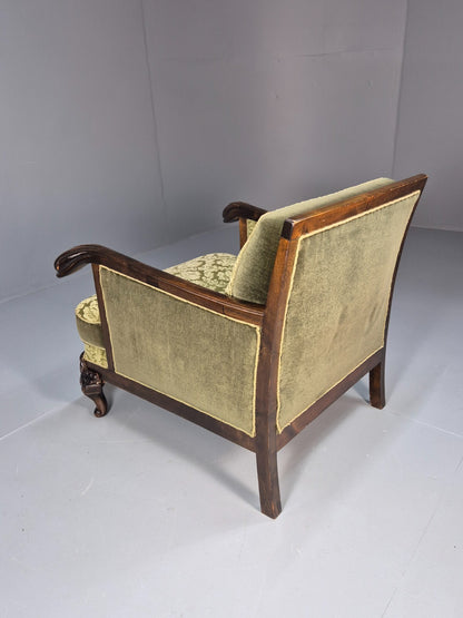 Vintage Danish Lounge Chair Antique Baroque Style Green Moquette EB9647 VCLO - UKDK FURNITURE