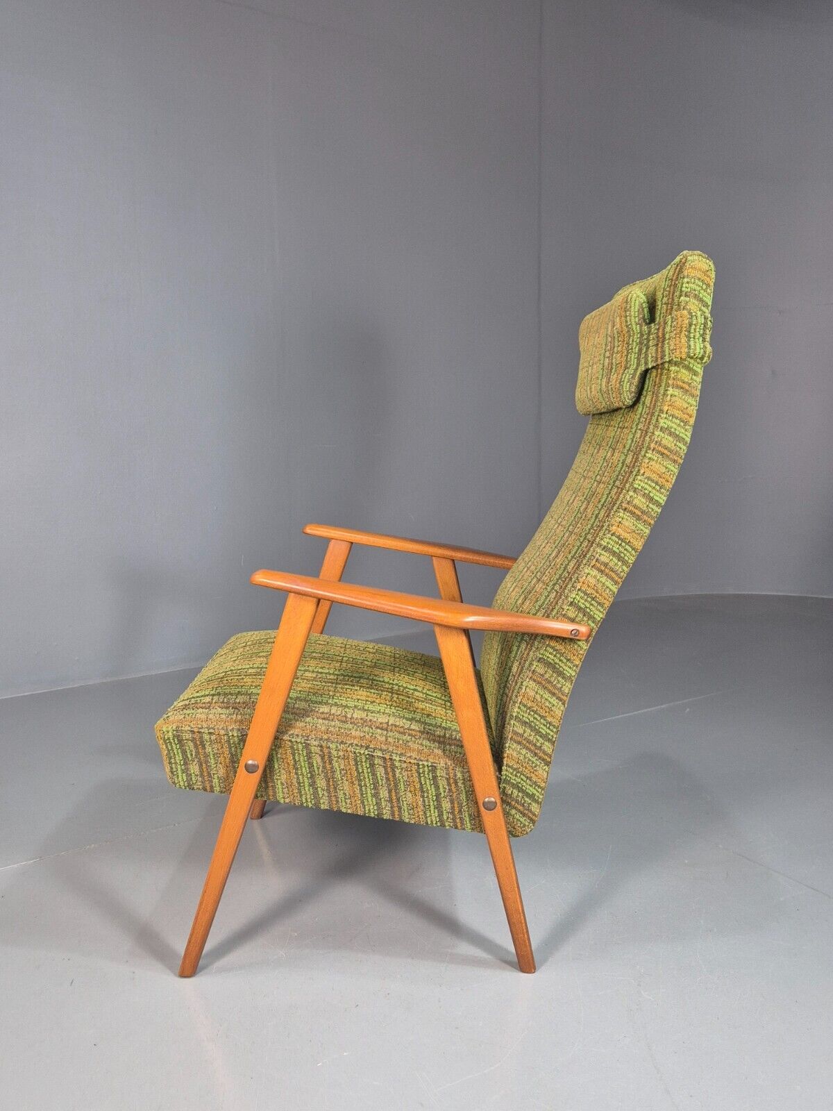 Vintage Swedish Lounge Chair Green Wool Teak Frame 1960s Retro MCM EB7895 MNOR - UKDK FURNITURE