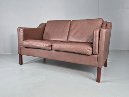 Vintage 2 Seater Sofa Danish Brown Leather Mid Century Retro 1970s EB9304 M2SS6