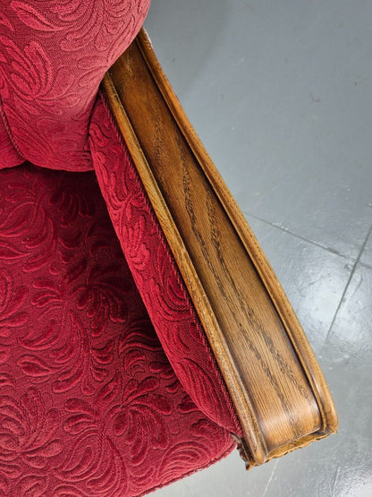 Vintage Danish Lounge Chair Red Moquette Oak Shell Back Antique 1930 EB8280 VCLO - UKDK FURNITURE