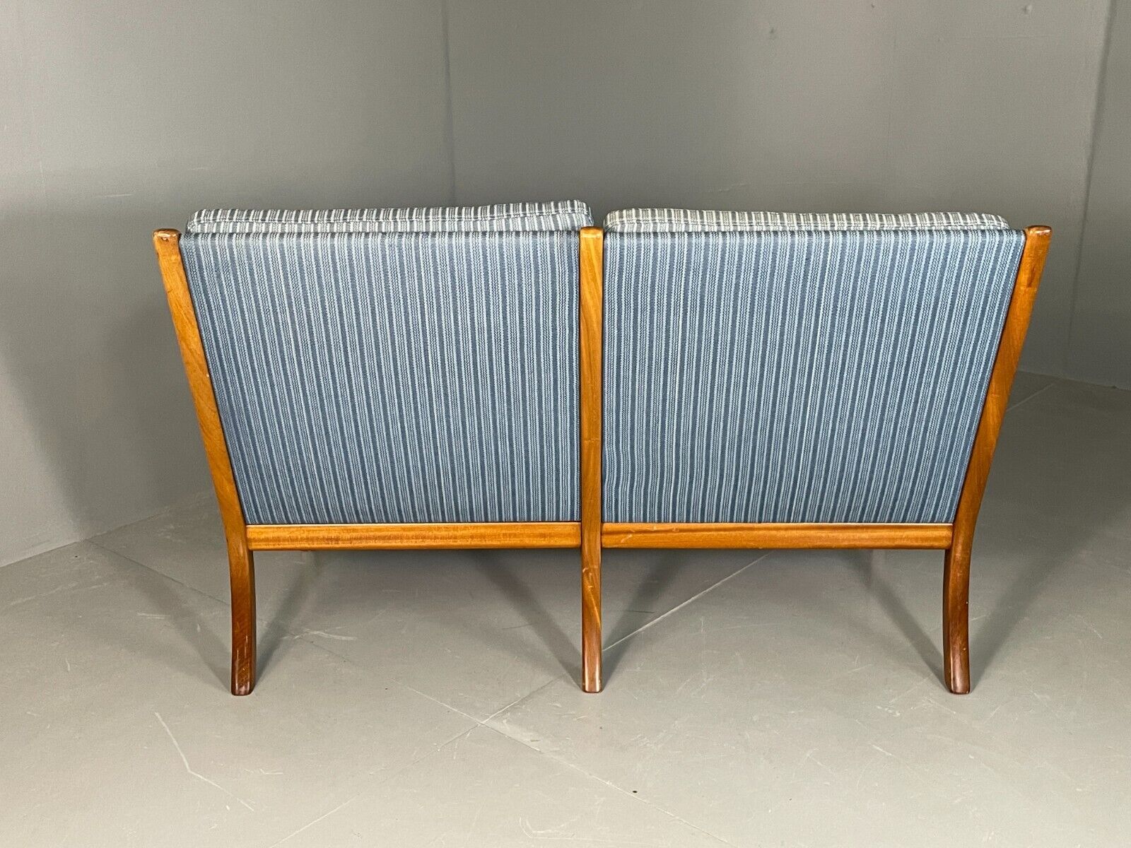 Vintage Danish 2 Seat Sofa Mahogany Frame Blue Cotton Wanscher MCM EB6970 M2SS - UKDK FURNITURE