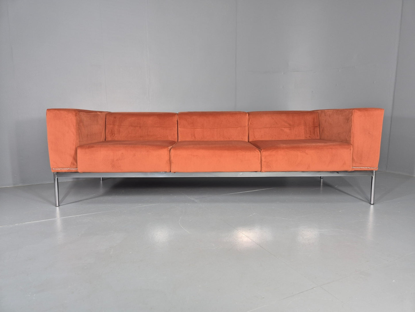 Vintage 4 Seater Sofa Italian Modern Design Sitia Peach Velvet  EB11771 M4SS5
