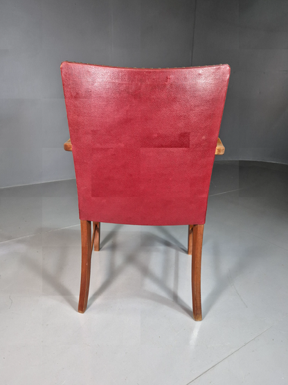 Vintage Elbow Chair Beech Frame Red Vinyl 1950s Retro MCM EB7329 MDIN7
