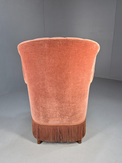 Vintage Pink Aret Deco Danish Tub Chair 1930s Tassels Antique EB9621 VCLO - UKDK FURNITURE