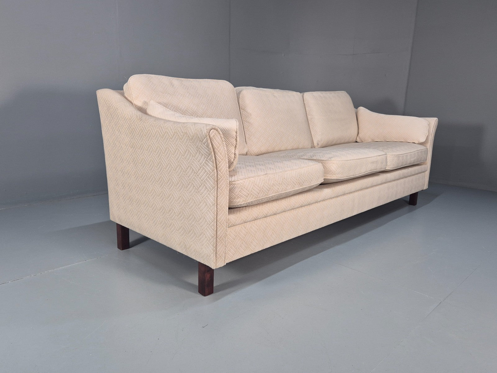 Vintage 3 Seater Sofa Retro Danish Cream Patterned Fabric EB10520 M2SS11