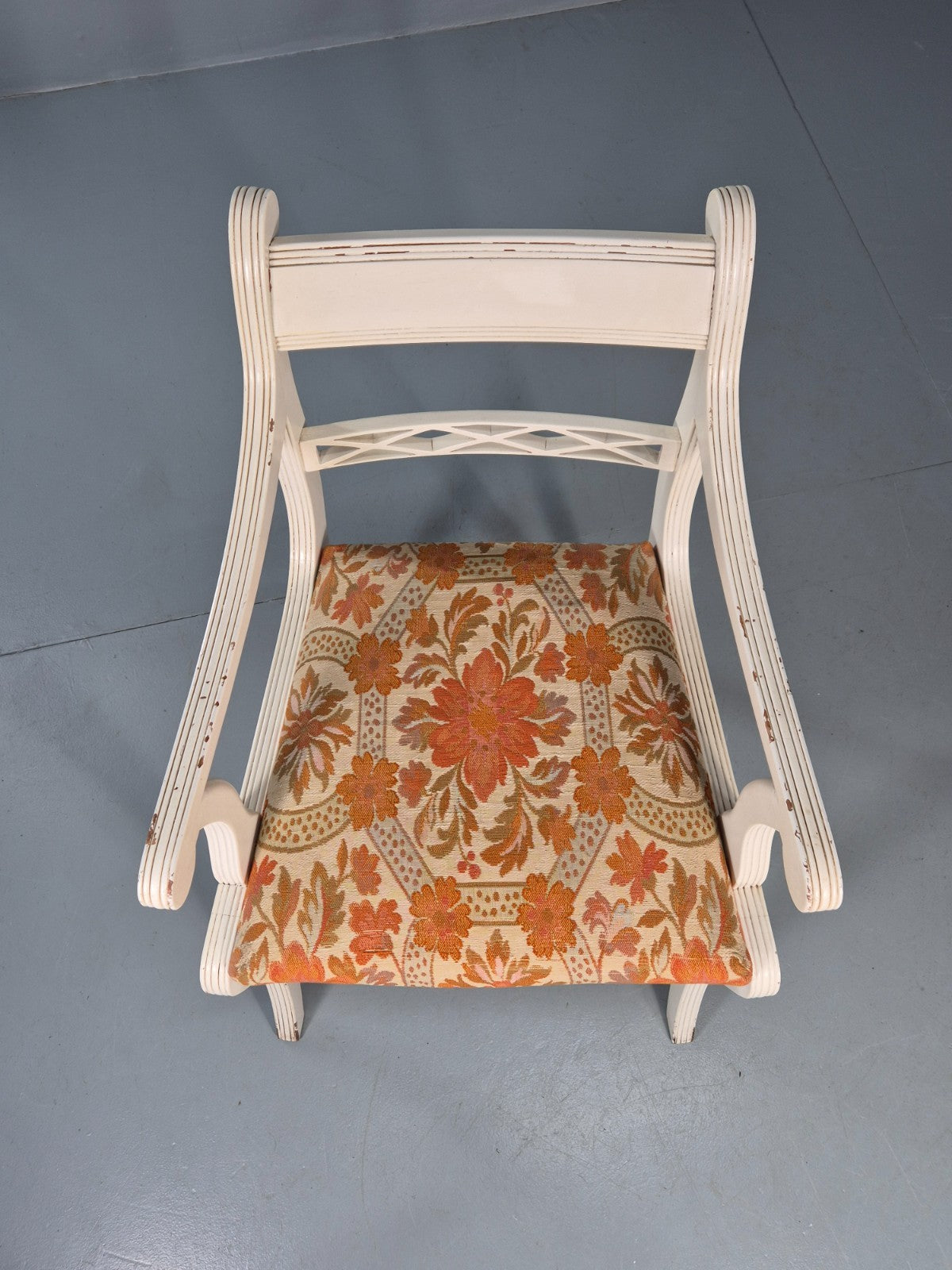 8 Regency Style Dining Chairs 1970s Retro Repro Floral Pads Armed EB11035 MDIN4