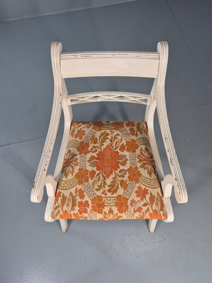 8 Regency Style Dining Chairs 1970s Retro Repro Floral Pads Armed EB11035 MDIN4