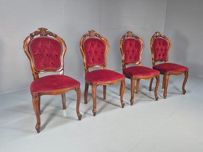 4 Rococo Saloon Chairs Vintage Reproductions Red Velour 1980s EB10691 VDIN0