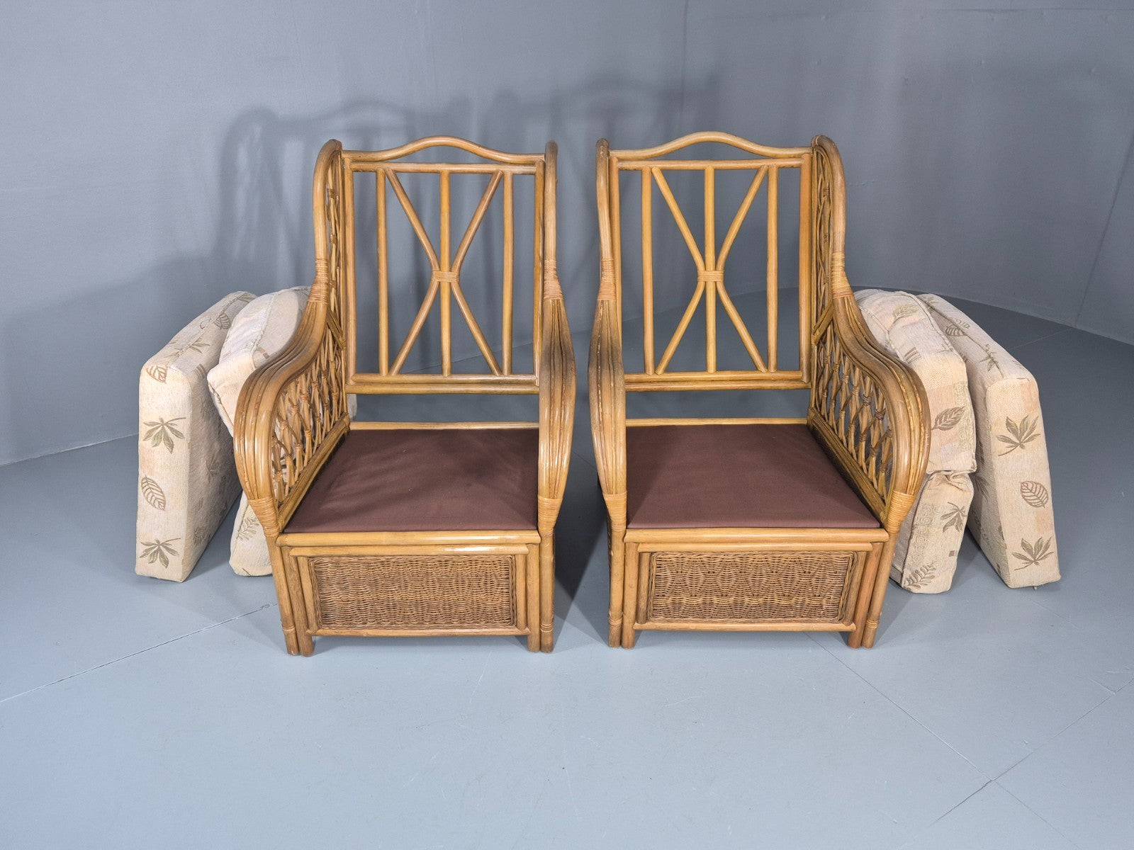 2 Vintage Rattan Conservatory Chairs 1990s Retro EB11286 VBER6